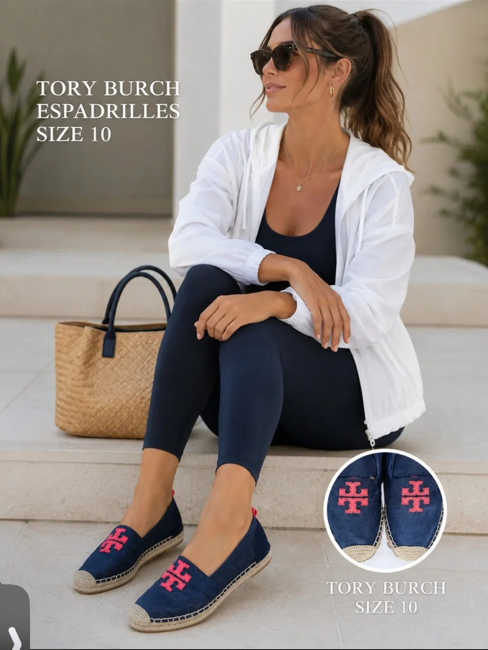 Tory Burch Navy Espadrille Slip-On with Red Logo